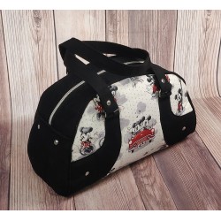 Black and White Vintage Styled Mickey & Minnie Mouse Vintage Bowler Handbag Purse