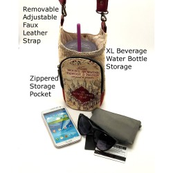 XL Harry Potter Hogwarts Marauder's Map Insulated Water Bottle Phone Cards Sling Carrier Holder Carryall