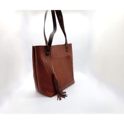 Cognac Leather Tote Shopper Bag Shoulder Bag