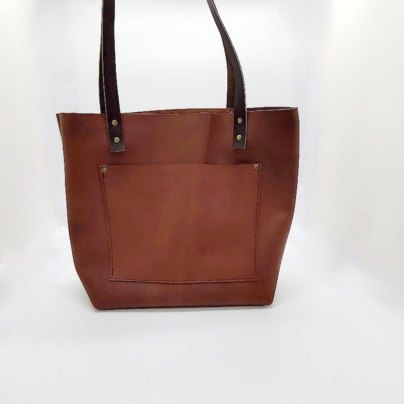 Cognac Leather Tote Shopper Bag Shoulder Bag