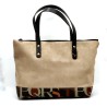 Beige Alphabet Faux Suede Bag Purse Dual Handle Top Zipper