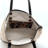 Beige Alphabet Faux Suede Bag Purse Dual Handle Top Zipper