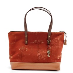 Floral Copper Faux Leather Canvas Designer Bag Purse Dual Handle Top Zipper